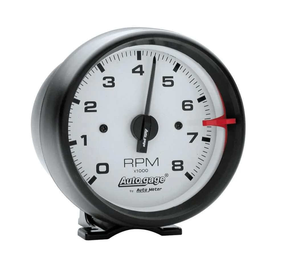Gauge, Tach, 3 3/4", 8k RPM, Pedestal, Wht Dial Blk Case, AutoGage