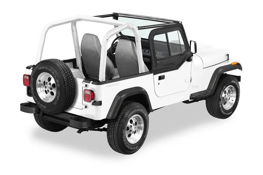 Rounded Upper Door Sliders Rear Corner Jeep 1988-1995 Wrangler YJ Fits Supertop, Sunrider or Halftop Black Denim Single Sliding Bestop