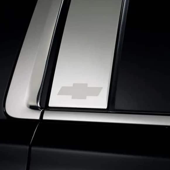 Chrome window trim with bow tie. Chevrolet Silverado - Fits Ext Cab and Crew Cab - Light Duty
