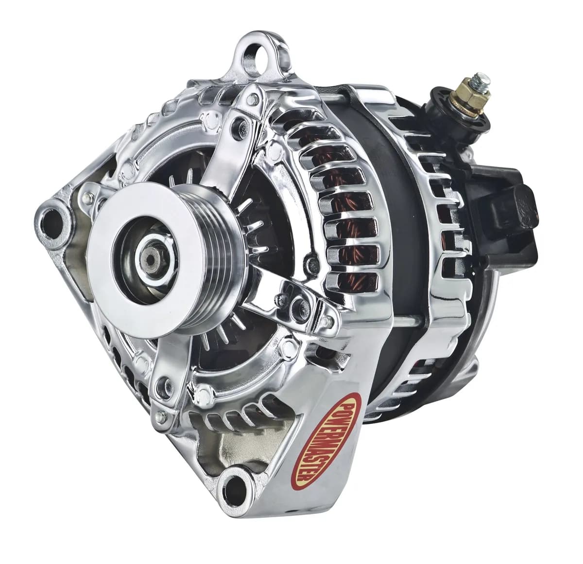 Alternator; GM; 175 Amp; 1 Wire Hair Pin Style; 2 In. Mtg Spools; CS130D; AD230; 6 Groove; 175Top/145 Idle; Chrome;