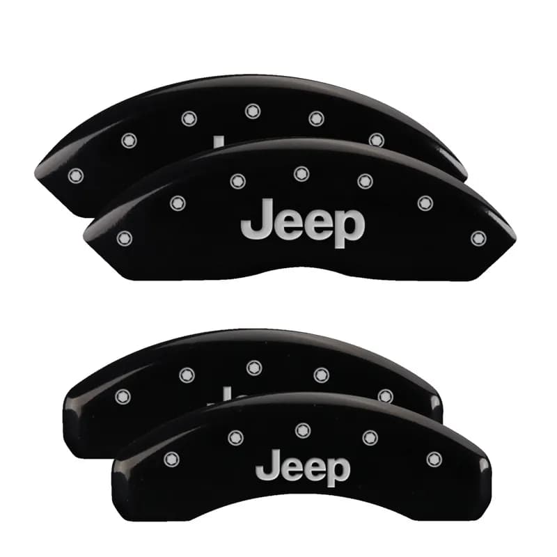 Set Of 4 Caliper Covers Engraved Front And Rear Jeep Black Finish Silver Characters 2018-2024 Jeep Wrangler JL BRY brake code MGP Caliper Covers