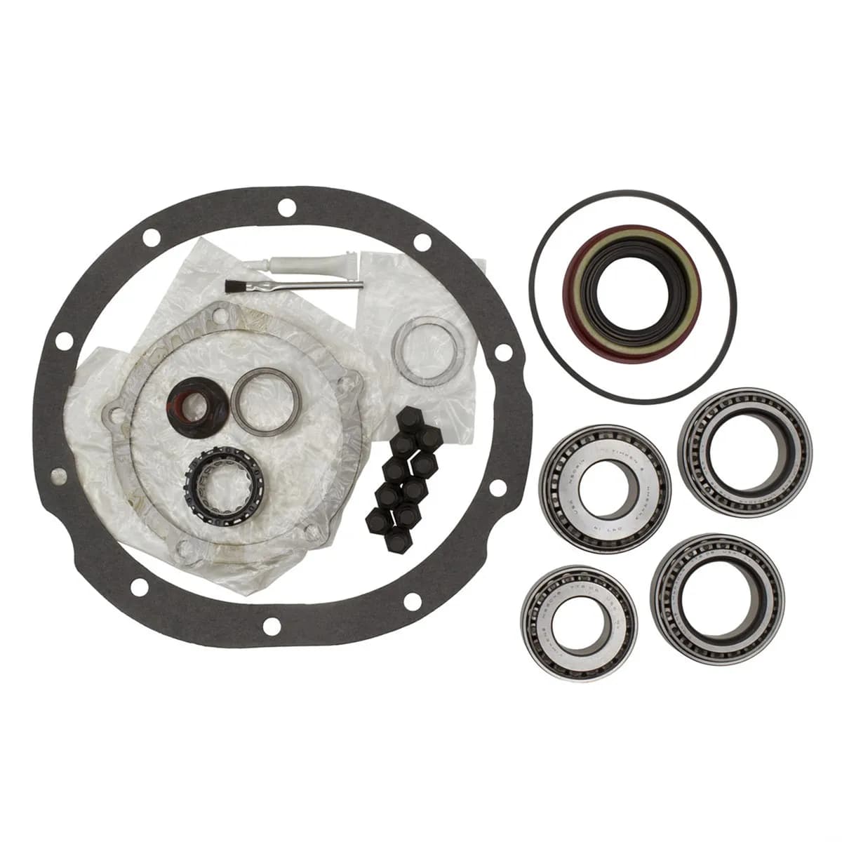 Eaton Master Differential Install Kit; Rear; Ford 9 in. Daytona; 10 Cover Bolts; 10 Ring Gear Bolts; 28/31 Axle Spline; 28 Pinion Spline; Standard Rotation; Fits 3.062 Bearing;
