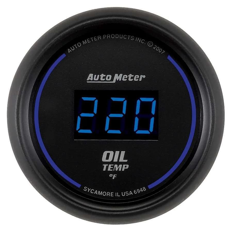 Gauge, Oil Temp, 2 1/16", 340?F, Digital, Black Dial w/ Blue LED