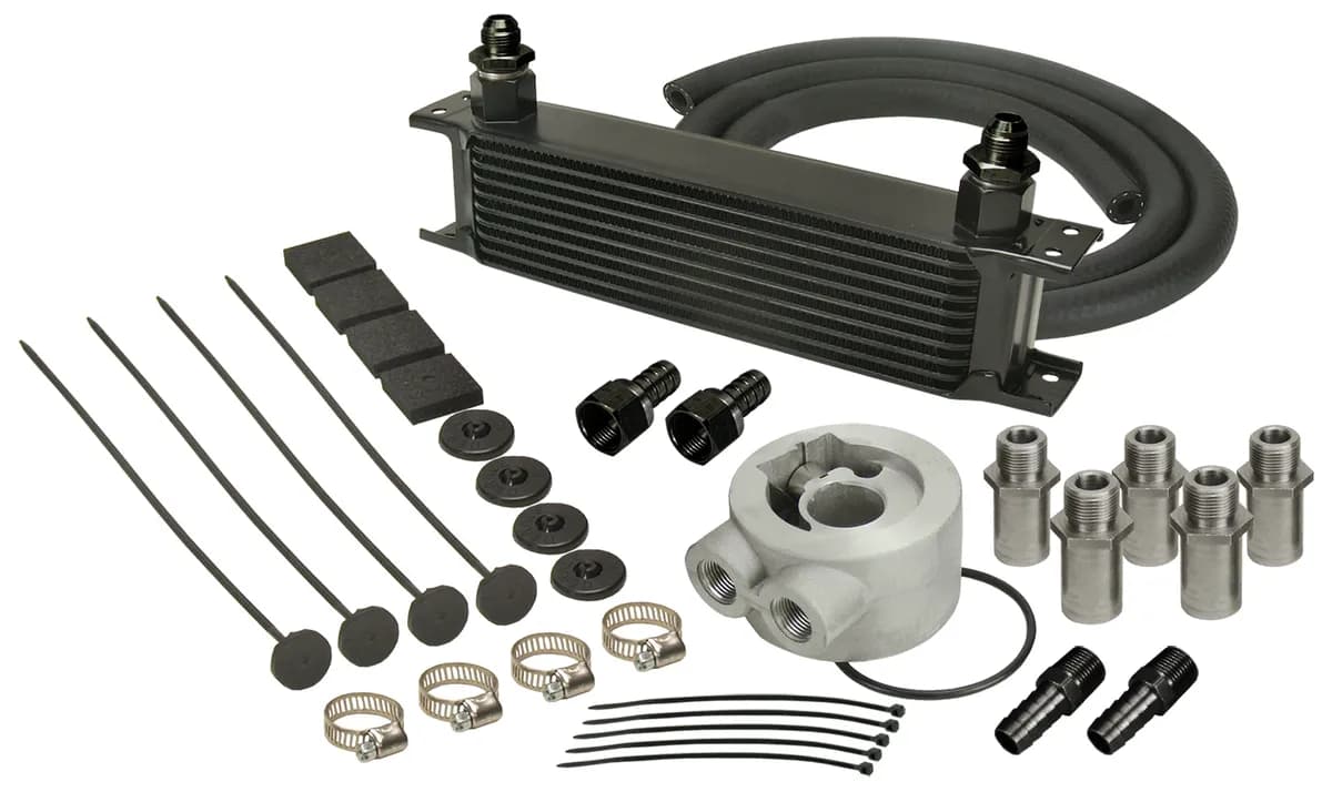 10 Row Series 10000 Stack Plate Universal Engine Oil Cooler Kit Sandwich Adapter