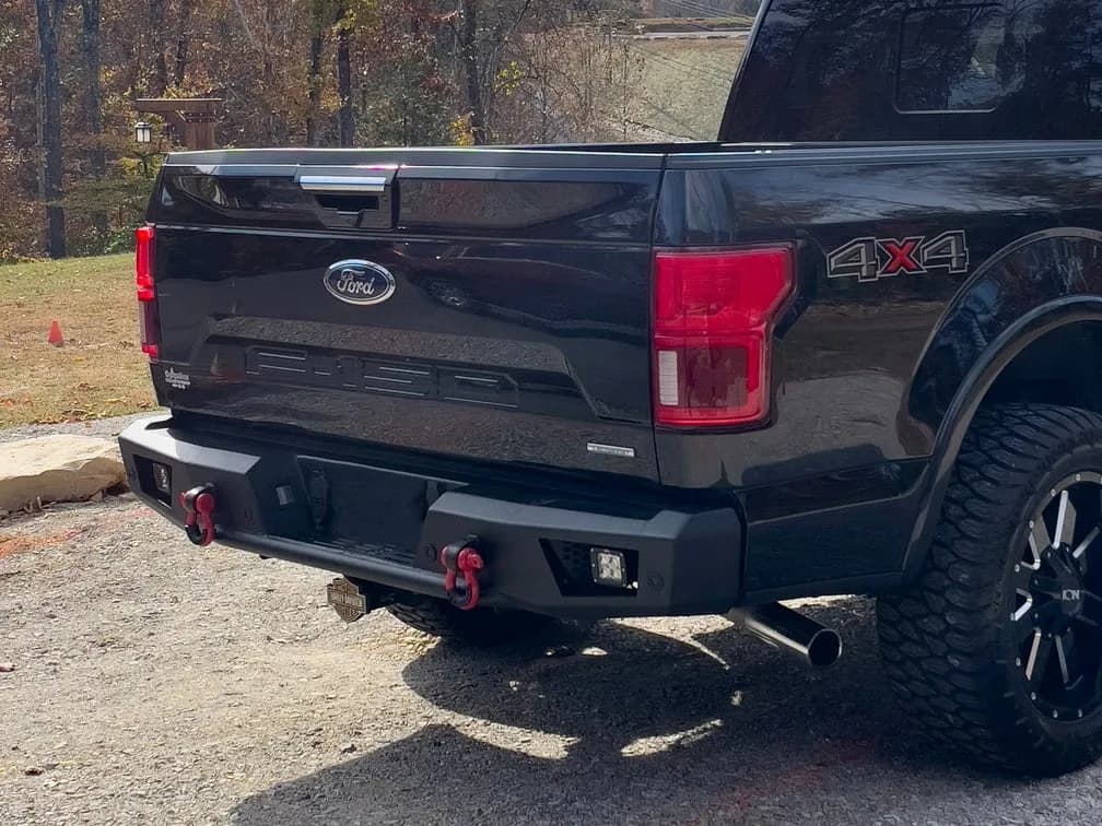 Ambush Series Rear Bumper; 3/16 And 1/4 in. Roll Steel; Non Winch; 30 in. Dual Row/2 Cube Style LED Light Mount; Black; Steel;