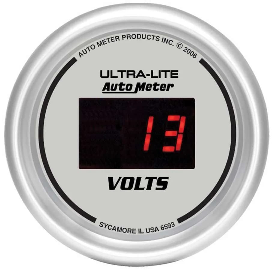 Gauge, Voltmeter, 2 1/16", 18V, Digital, Silver Dial w/ Red LED