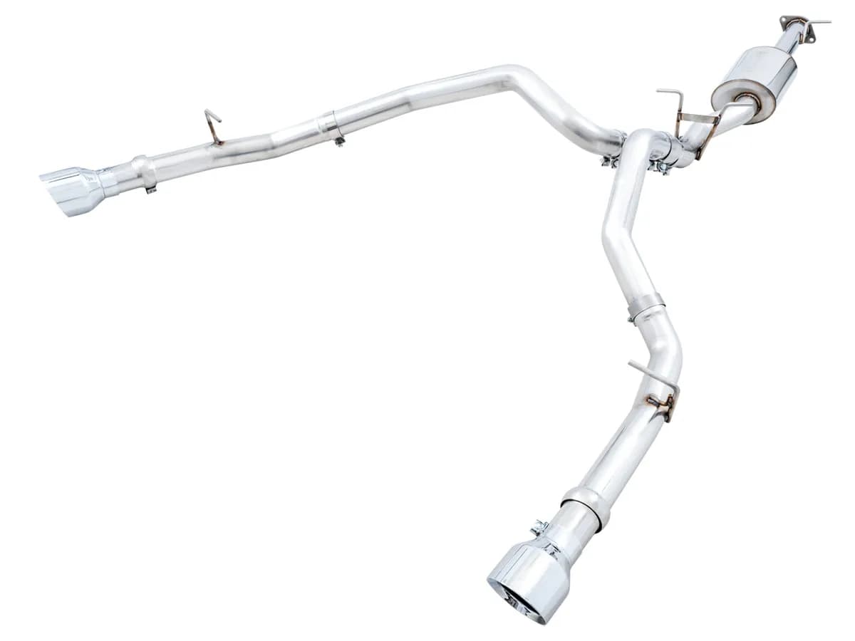 AWE 0FG Dual Rear Exit Catback Exhaust for 5th Gen RAM 1500 5.7L with bumper cutouts - Chrome Silver Tips