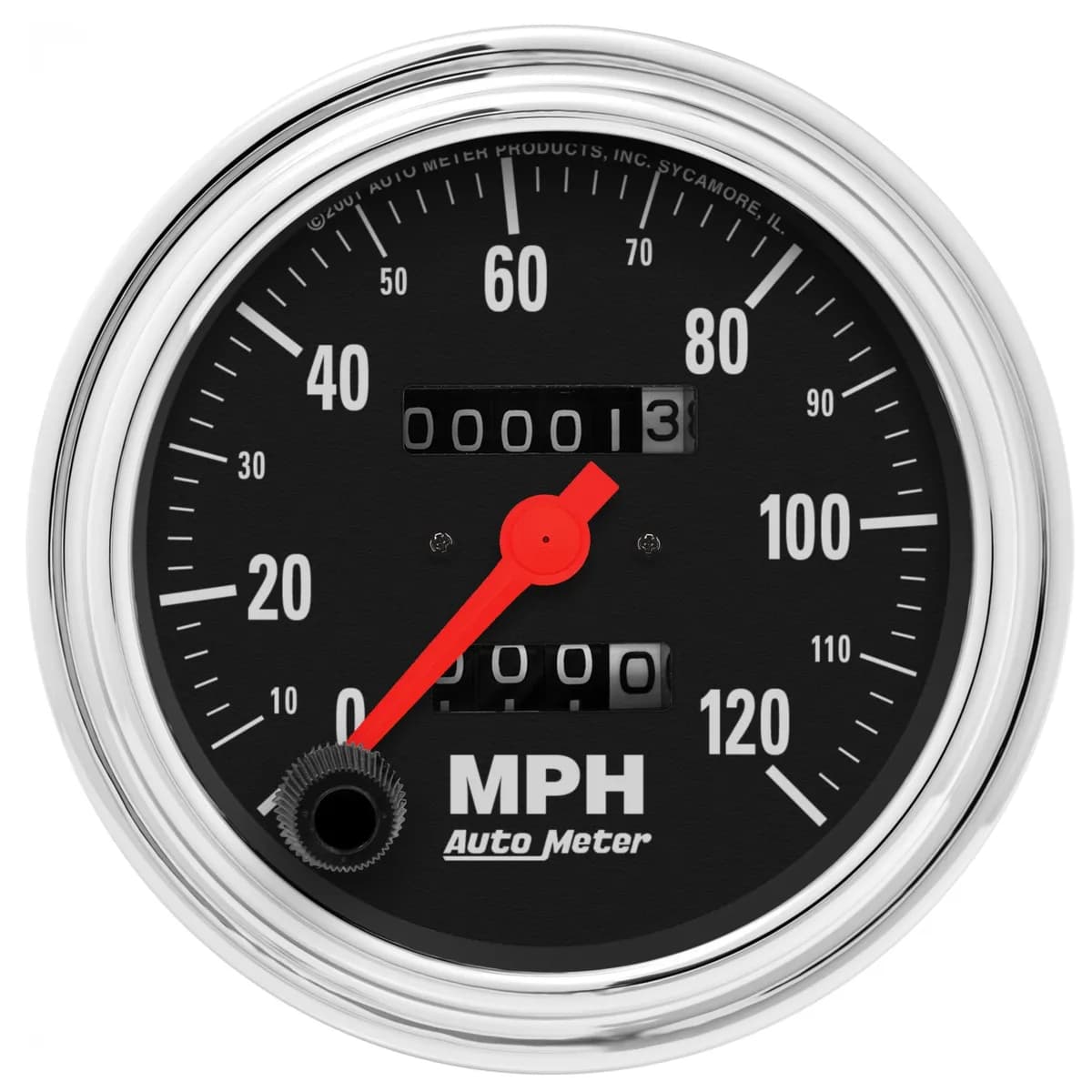 Gauge, Speedometer, 3 3/8", 120mph, Mechanical, Traditional Chrome