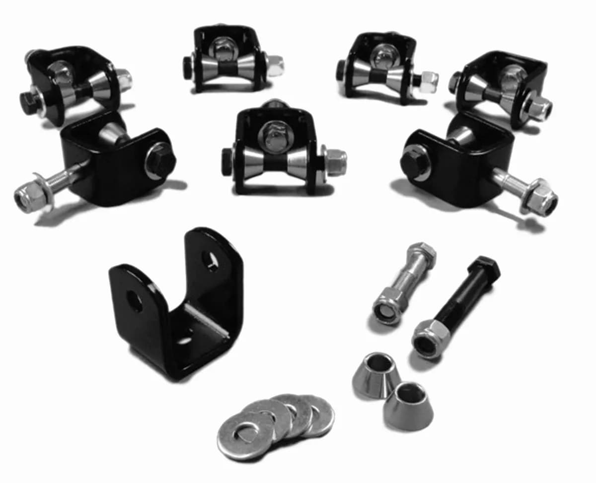 Steinjäger Drop Clevis Kits (Without End Links) Sway Bar End Links 1/2 Bore Clevises are Chrome Plated Includes Misalignment Spacers Includes 8 Clevises