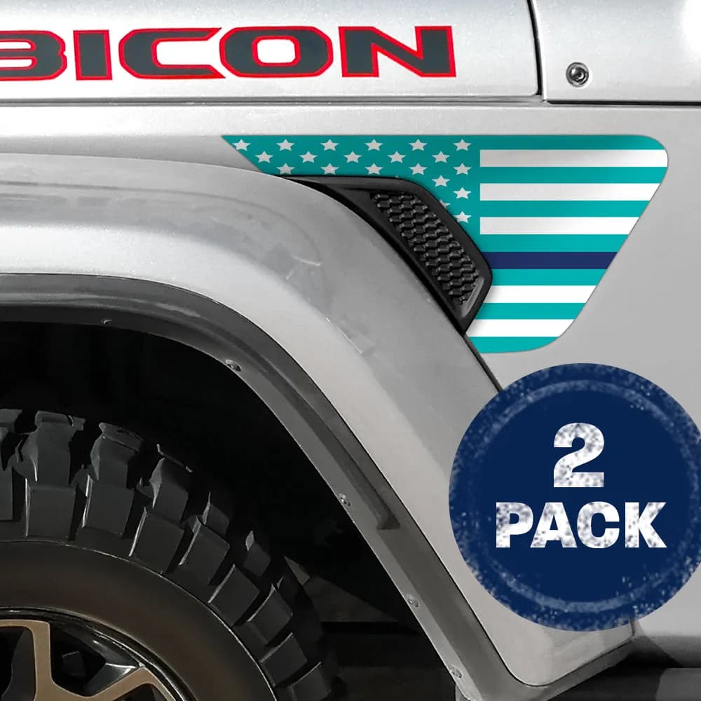 White & Light Blue Thin Blue Line Flag 2pc Vinyl Fender Decal