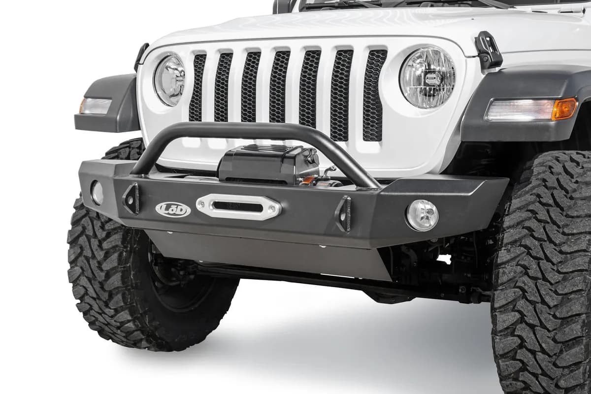 JL/JT Signature Series Mid Width Front Bumper, Setup for Warn Power Plant winch only , w / NO GUARD (Black Powder Coated)