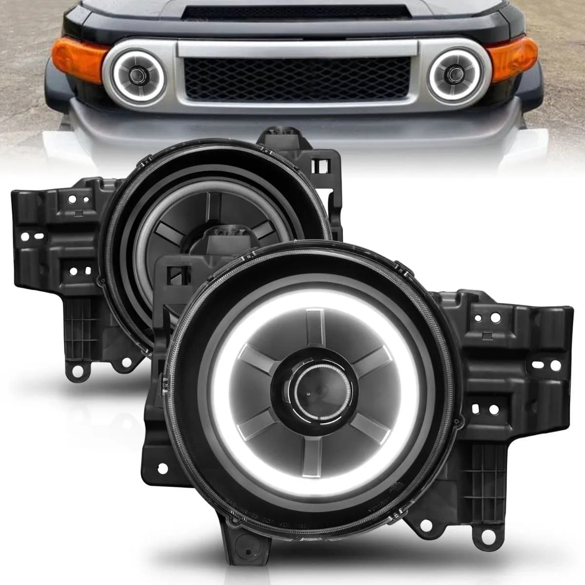 Projector Headlight Set w/Halo; Clear Lens; Black Housing; RX Halo; w/LED Parking/Projector/Halo; Pair;