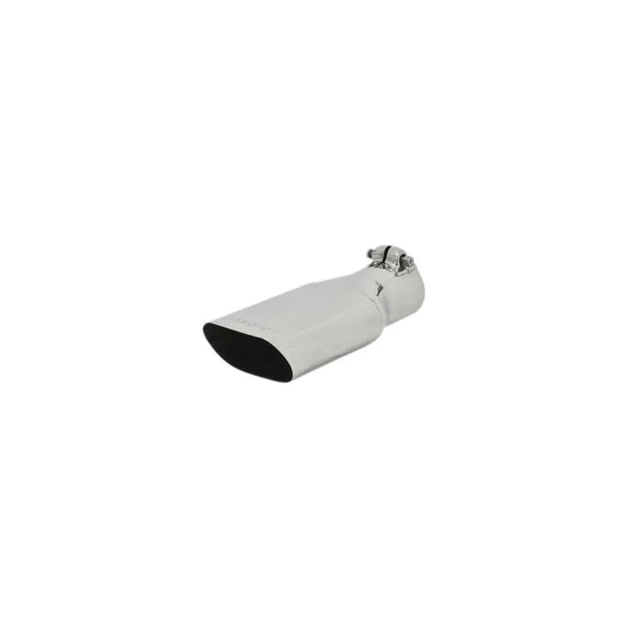 Exhaust Tip, Logo Embossed, Polished Stainless, Single Wall, Angle Cut, Oval (2.25"H x 4.25"W) x 2.50" Pipe dia. x 10.00" Length, Clamp On, ea