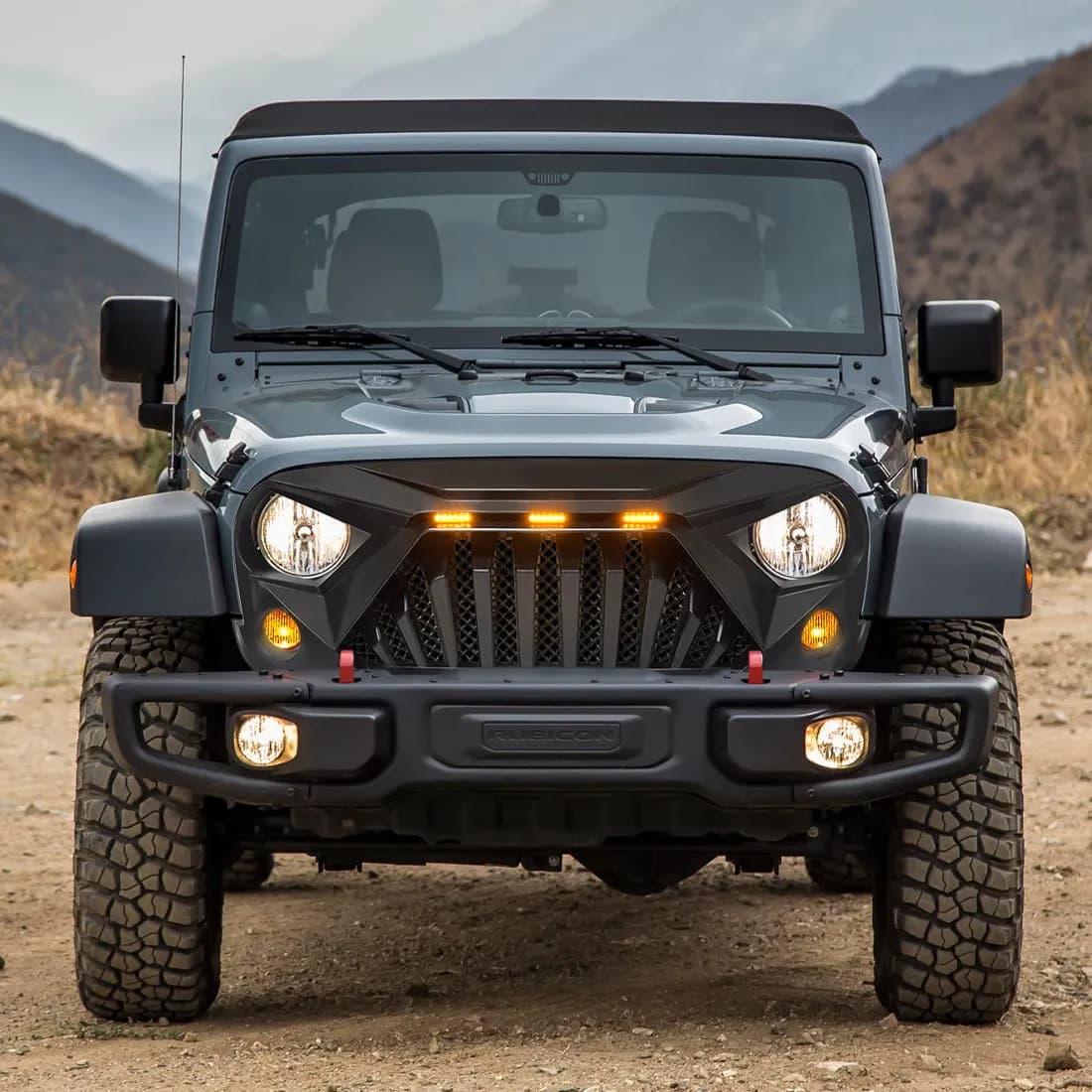 Goliath Grille W/ Amber LED Running Light - Matte Black For 07-18 Jeep Wrangler JK