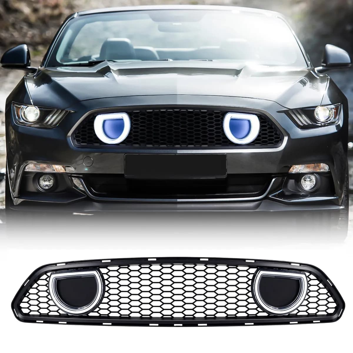 American Modified Amfmca00615 Mach 1 Style Upper Grille With LED DRL And Turn Signal - Matte Black