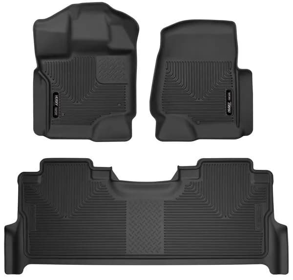 Front and 2nd Seat Floor Liners 2017-2019 Ford F-250 Super Duty Crew Cab Pickup Carpet Vinyl Vehicle has factory storage box 2017-2019 Ford F-350 Super Duty Crew Cab Pickup Carpet Vinyl Vehicle has factory storage box 2017 Ford F-450 Super Duty Crew C
