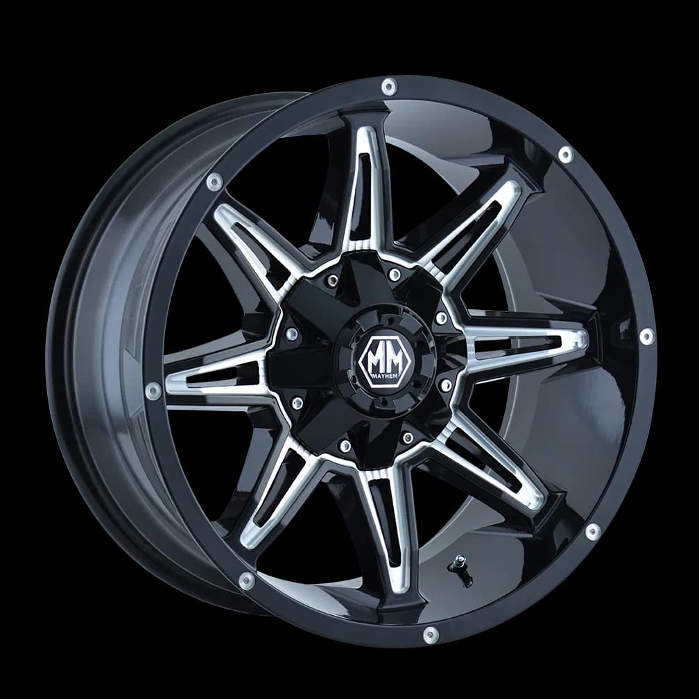 Mayhem Offroad Wheels Rampage 8090 BK 20x9 Milled Spokes Black 18 Off Set 8 Lug 5.71 BSM 124.1 Bore Cast Aluminum