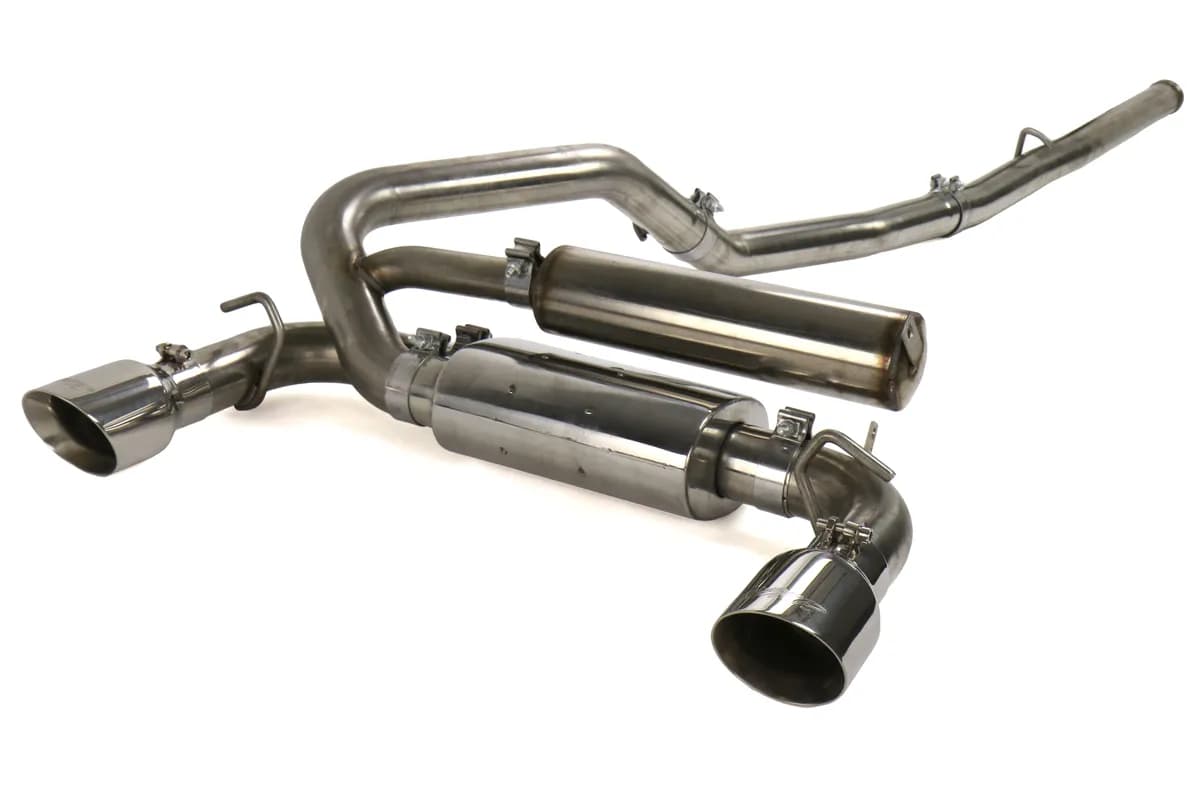 Armor Plus Cat Back Exhaust System; 3 in.; Incl. Front Pipe/Ext. Pipe/Over Axle Pipe/Muffler/Tailpipes/Hardware/Dual 4.5 in. OD Tips; Dual Rear Exit; T409 Stainless Steel;