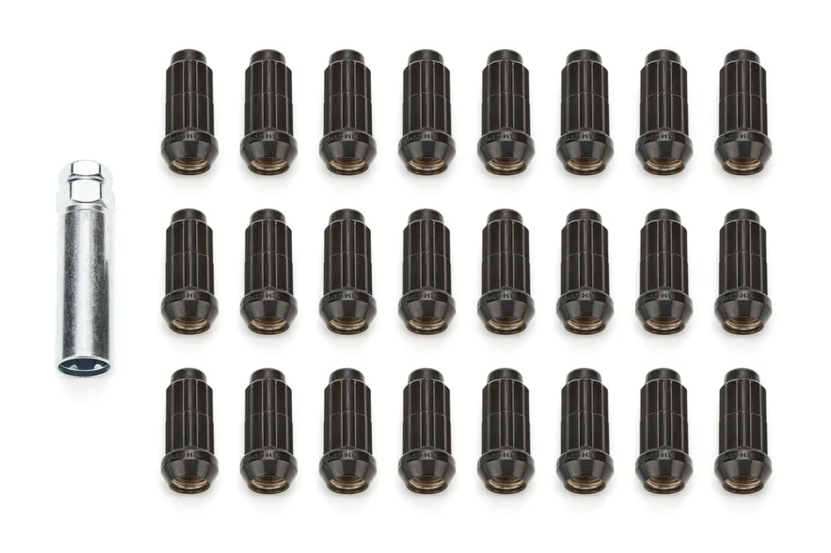 Small Diam Spln Duplex Lug Nuts 13/16&7/8 Key 14x1.50 Black 24qty K6TS-14150BGR