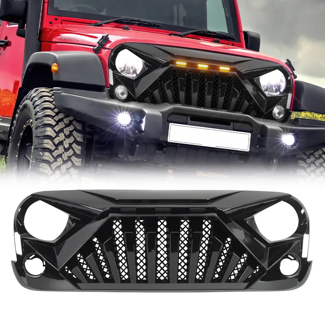 American Modified Amjpaa00129 Goliath Grille With LED Amber Lights - Glossy Black
