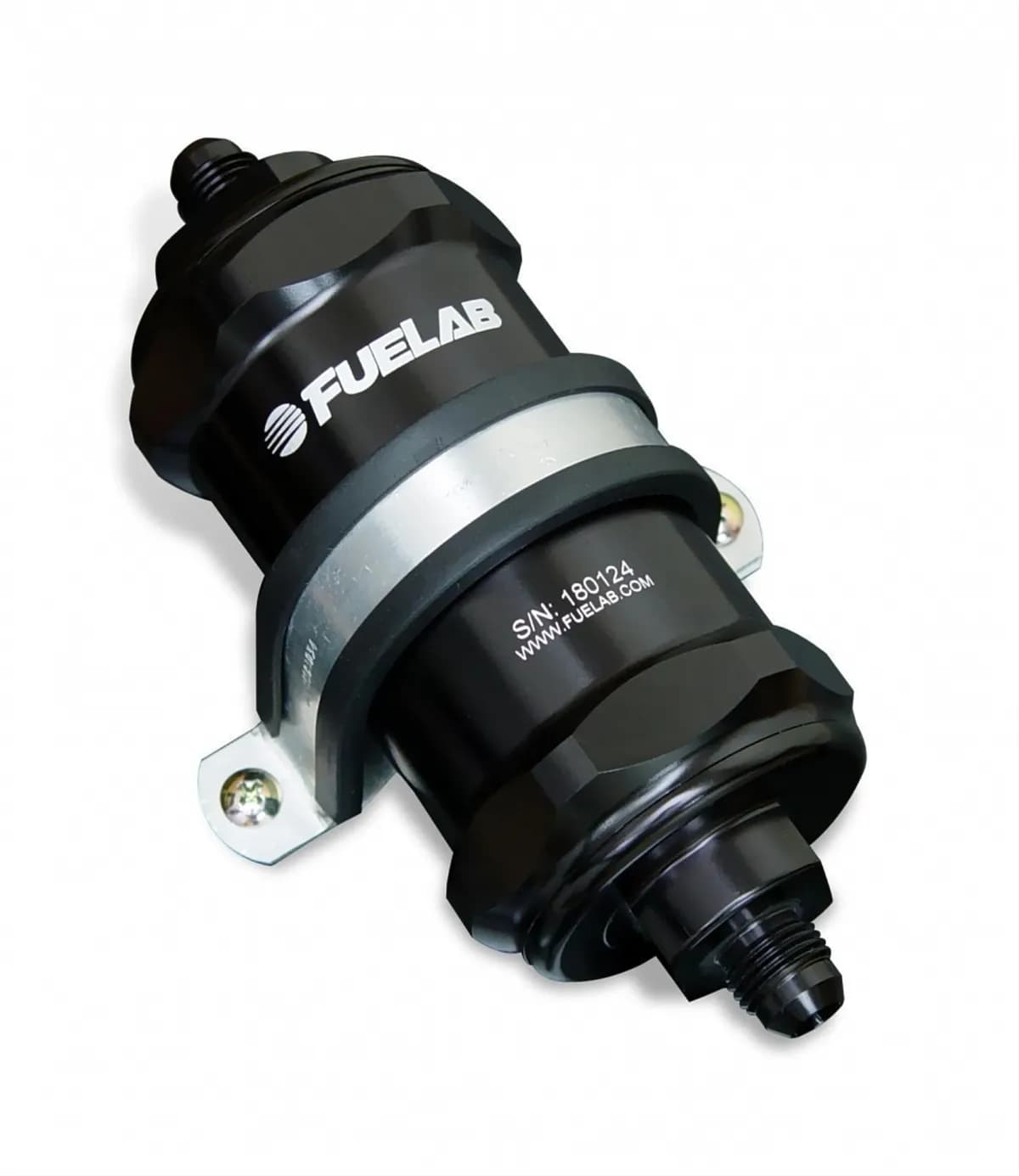 In-Line Fuel Filter Standard Length -6AN Inlet/Outlet 6 Micron Fiberglass Element Black FUELAB