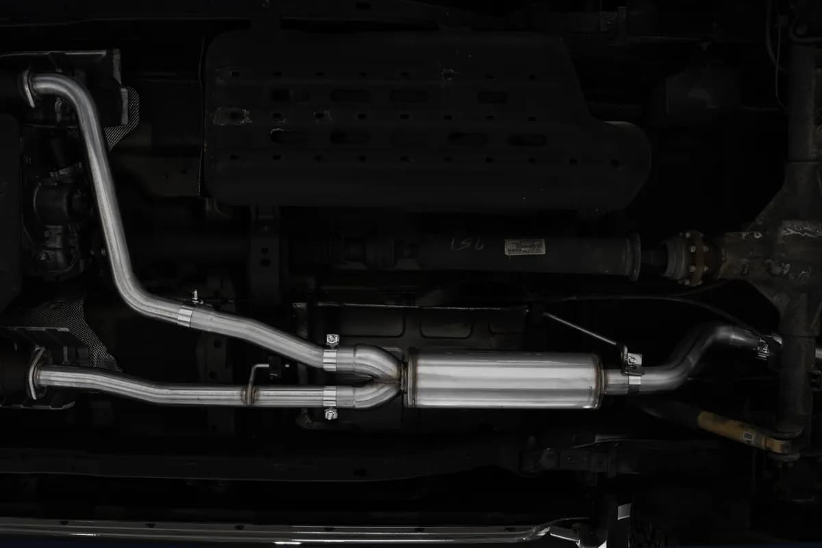 Armor Lite Cat Back Performance Exhaust System; 2.5 in. Diameter; 3 in. Single High Clearance Rear Exit; Turn Down Tail; Aluminized Steel;