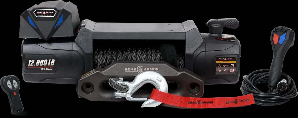 Electric Winch; w/Synthetic Rope; 12000 lbs; Non-integrated 12V DC;