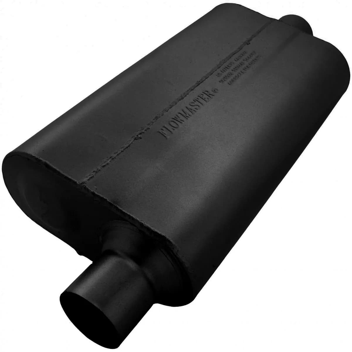 50 Series Delta Flow Muffler 2.50in IN (O) / OUT (C): ea 16 Gauge Aluminized Steel