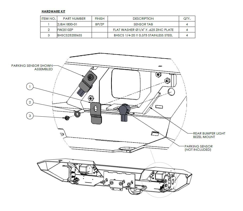 JL Rear Bumper Parking Sensor Mounting Kit (Black Powder Coated) product image