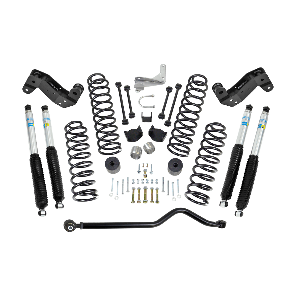 ReadyLift 4ft. Coil Spring Kit with Adjustable Track Bar; Caster Correction Bracket; Exhaust Spacer with Bilstein Shocks
