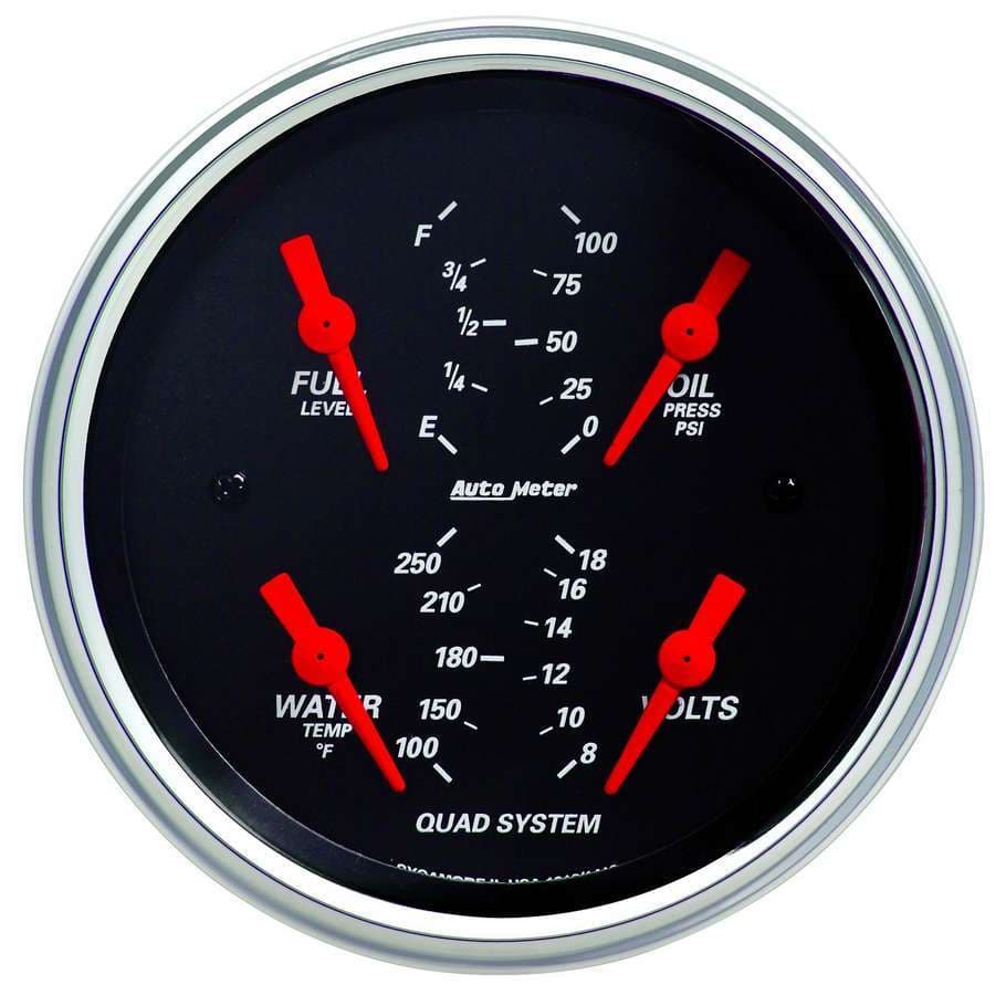 AutoMeter 3-3/8 in. QUAD GAUGE, 100 PSI/100-250 Fahrenheit/8-18V/240-33 O, DESIGNER BLACK