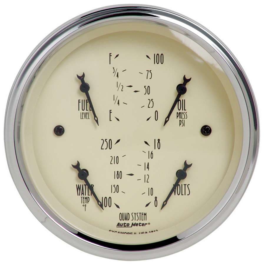 AutoMeter 3-3/8 in. QUAD GAUGE, 100 PSI/100-250 Fahrenheit/8-18V/240-33 O, ANTIQUE BEIGE