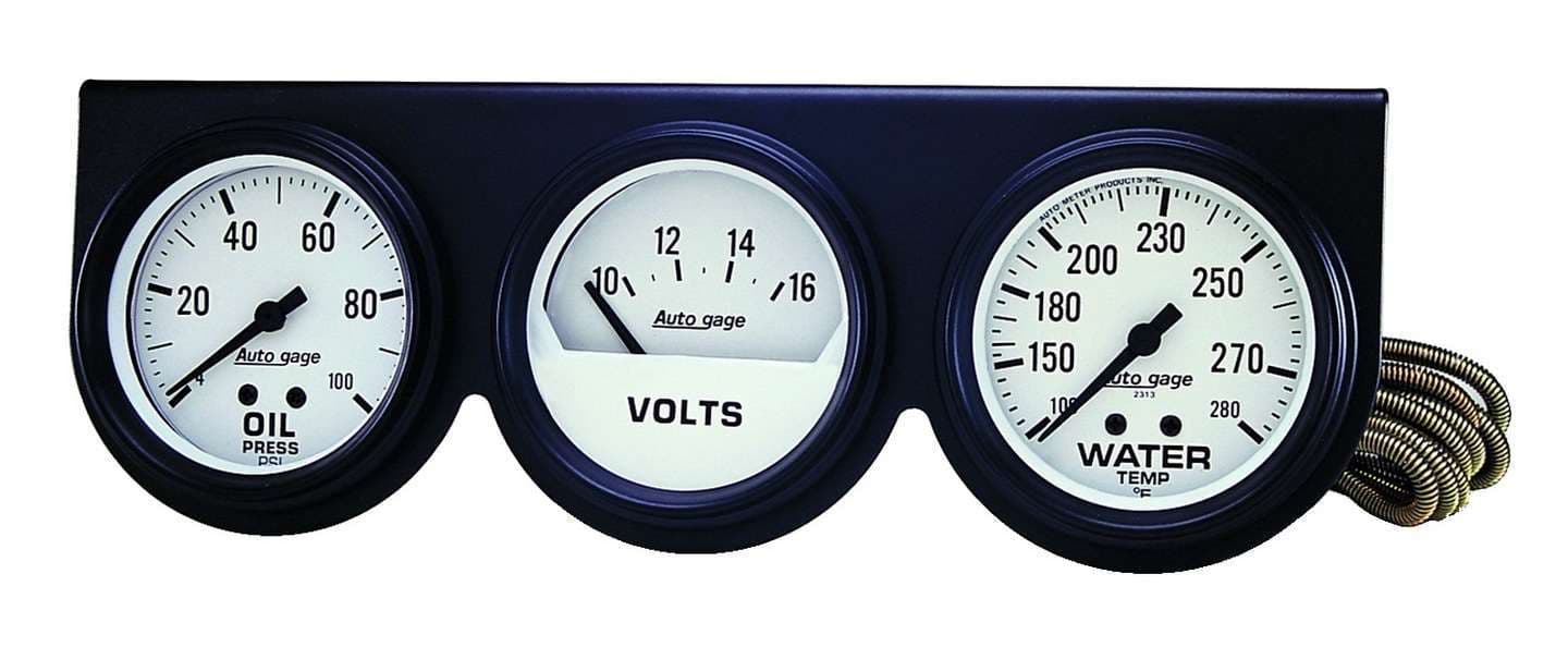 AutoMeter AutoMeter 2328 GAUGE CONSOLE, OILP/WTMP/VOLT, 2 5/8, 100PSI/280?F/16V, WHT DIAL, BLK BZL, AG