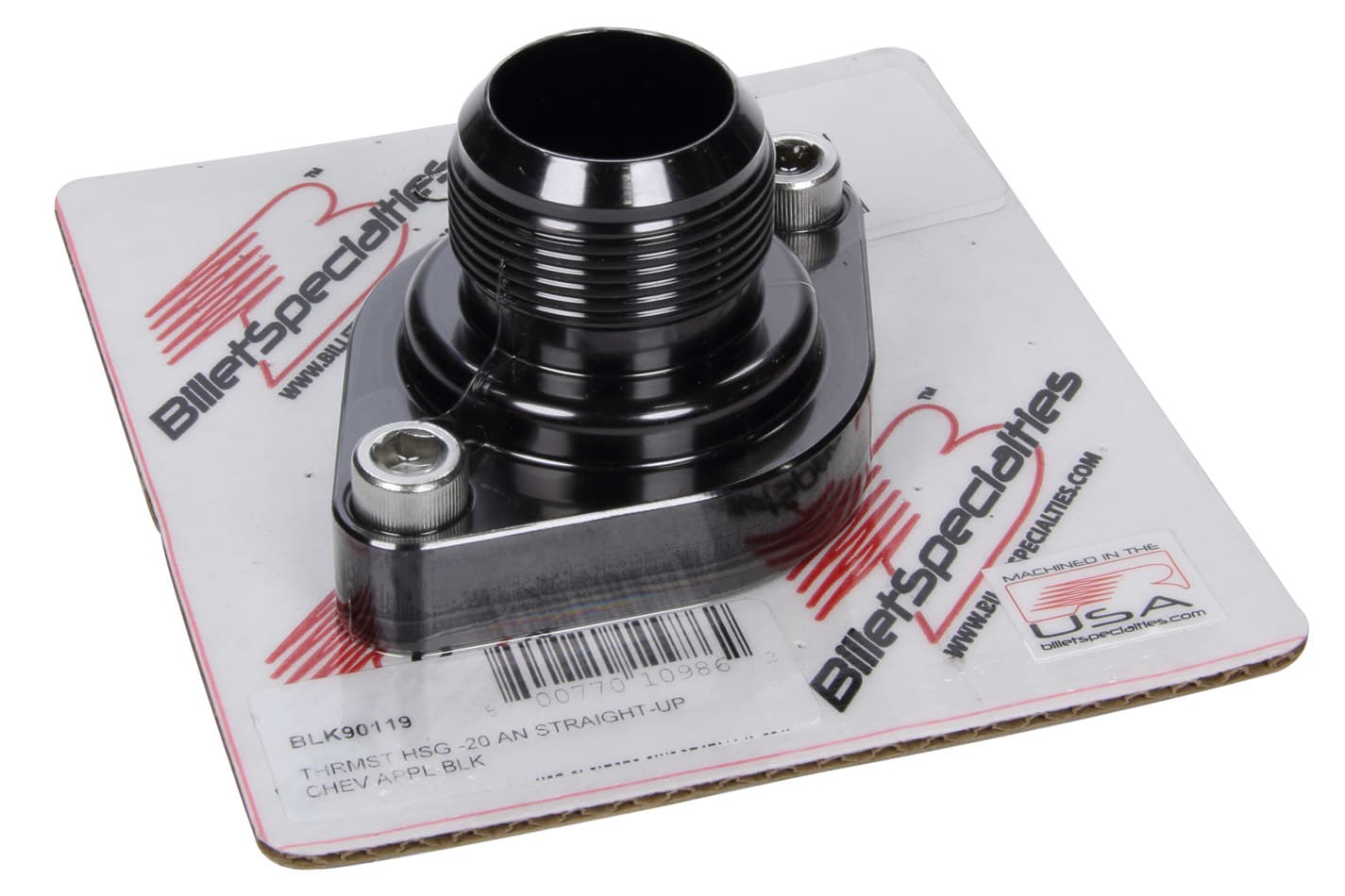 Billet Specialties Thermostat Housing -20AN Straight Up Chevy Black