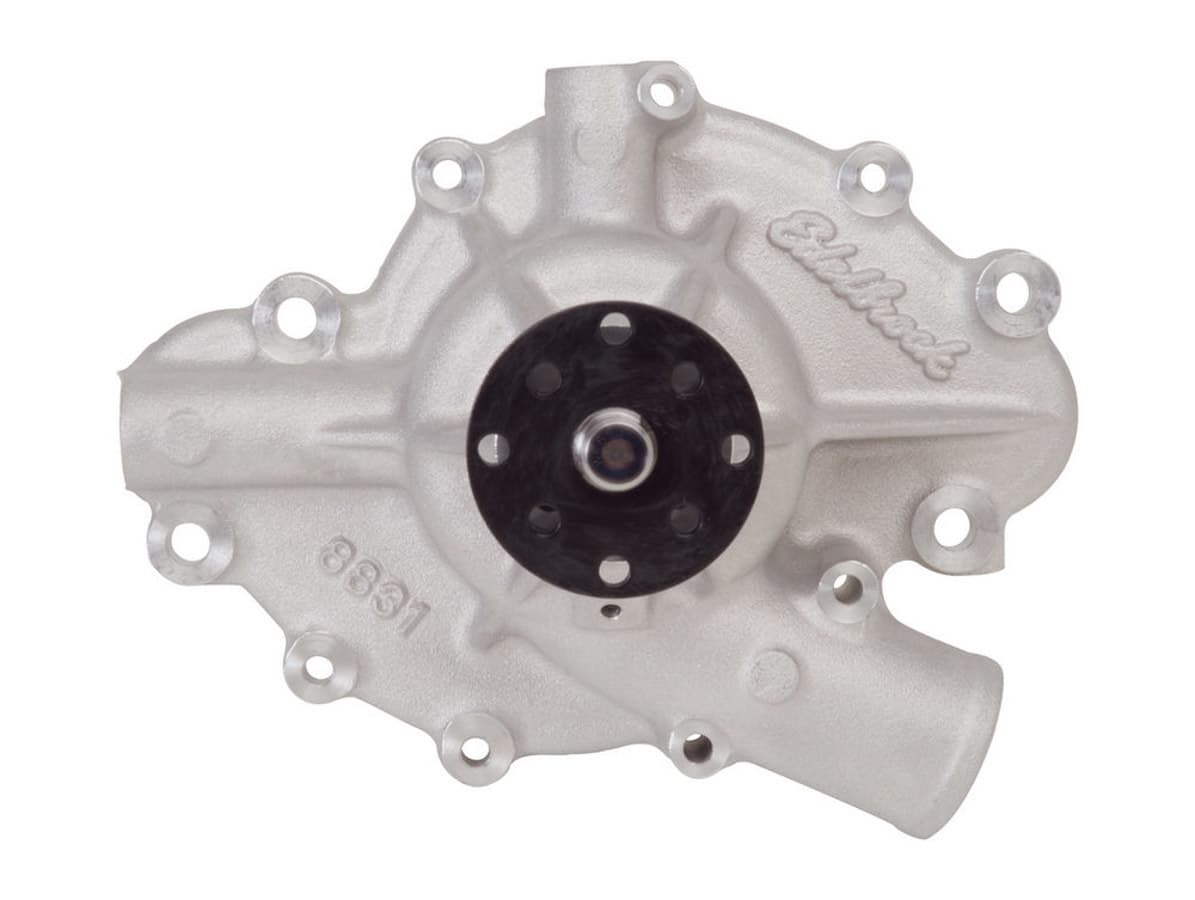 Edelbrock Water Pump, High Performance, AMC/Jeep, 1968-72 AMC 290-401 c.i.d V8 and 1971-72 Jeep 304 & 360 c.i.d V8, Short Style, Standard Rotation, Satin Finish