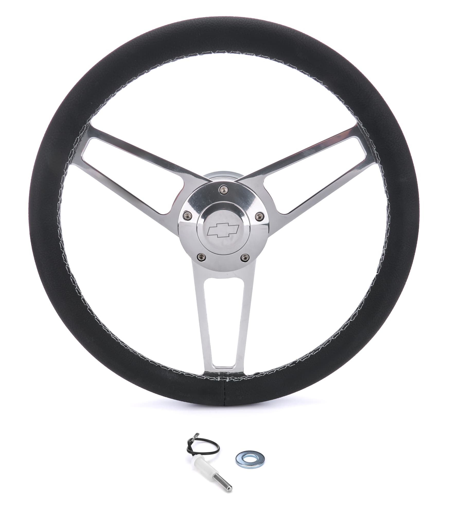 Grant Billet Classic Series Steering Wheel and Installation Kit; 14.75 in. Diameter; 3-Spoke Design; Chevrolet Logo; Includes Wheel/OEM Center Cap/Install Kit PN[5196-1] Polished;