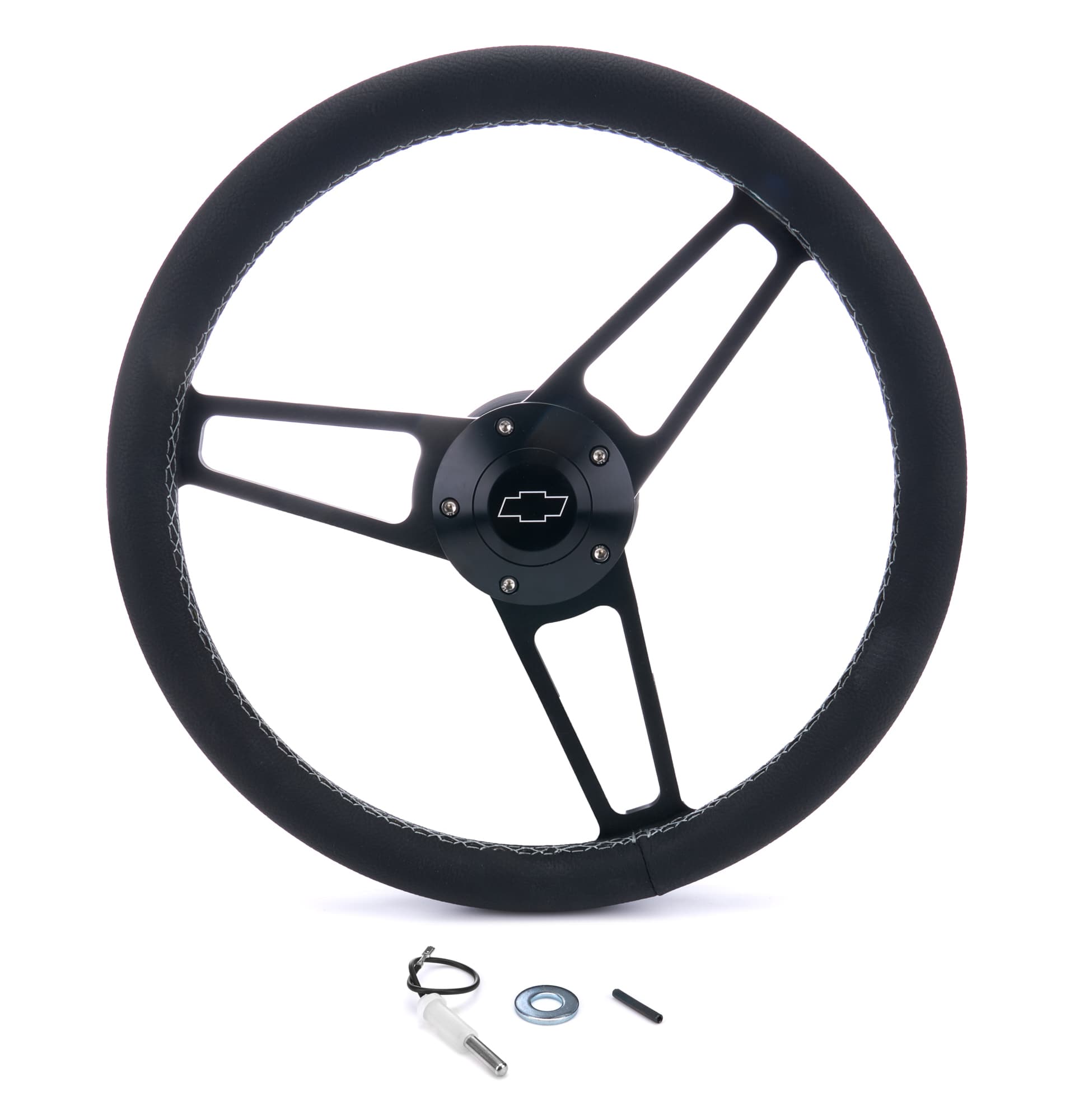 Grant Billet Series Leather Wheel and Installation Kit; Chevrolet Logo; Includes Billet Steering Wheel/OEM Center Cap/Install Kit PN[5162] Black;