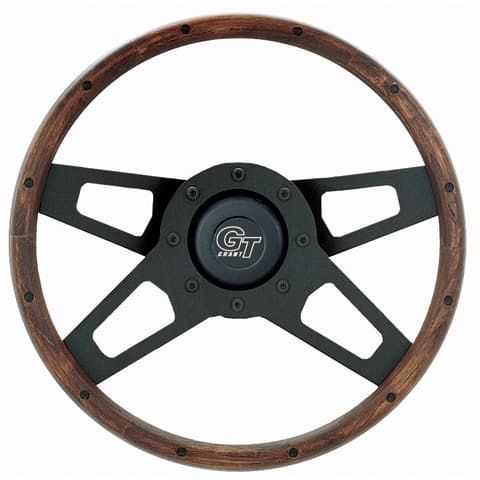 Grant Challenger Steering Wheel; 13 1/2 in. Diameter; 2 1/4 in. Dish; Hardwood Walnut Finish w/Rivets; Black Dual Plane Spoke Design;