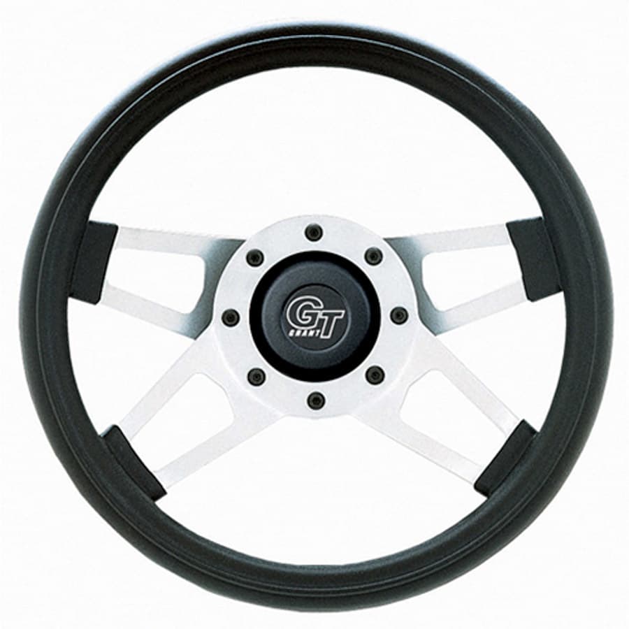 Grant Challenger Steering Wheel; 13 1/2 in. Diameter; 3 in. Dish; Black Cushion Grip; Satin Silver Dual Plane Spokes;