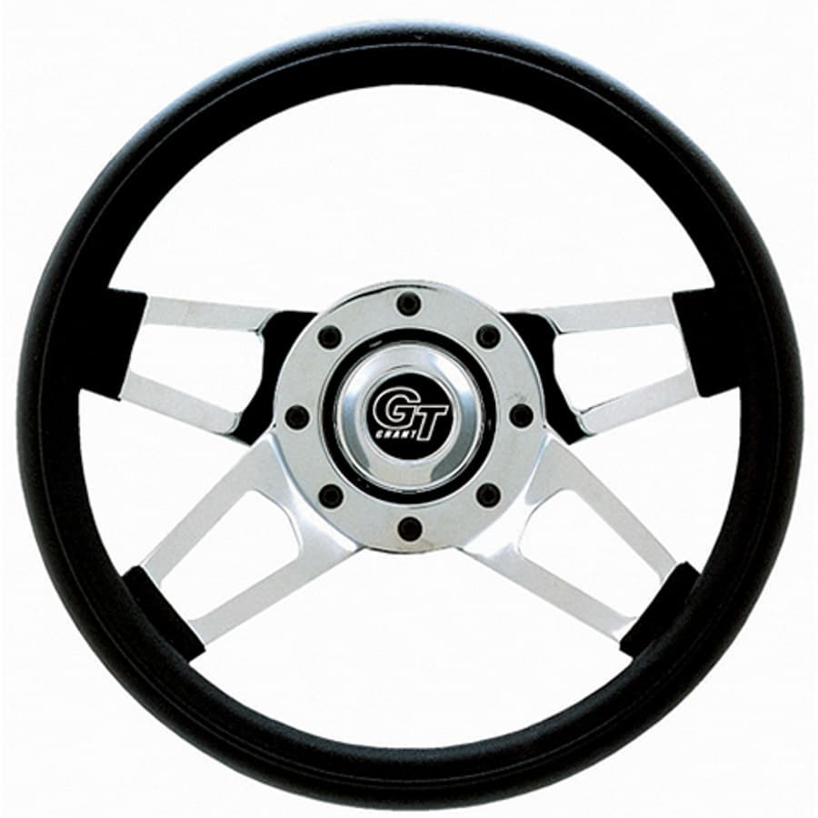 Grant Challenger Steering Wheel; 13 1/2 in. Diameter; 3 in. Dish; Black Cushion Grip; Brilliant Chrome Dual Plane Spokes;