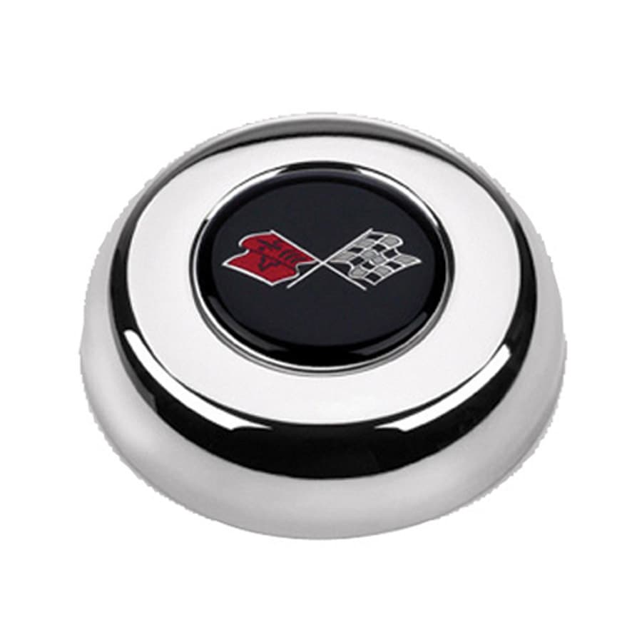 Grant GM Licensed Horn Button; Chrome; Corvette® Flags; Classic/Challenger Wheels;
