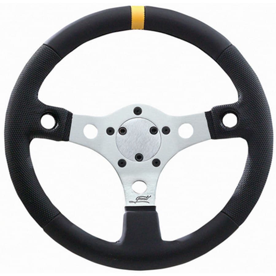 Grant Performance GT Series Steering Wheel; 13 in. Diameter.; Black Vinyl Grip w/Yellow Top Marker; Silver Anodized Aluminum 3-Spoke;