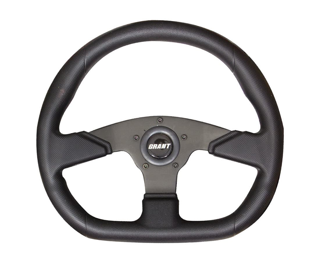 Performance/Race Series Aluminum Steering Wheel; 13.75 in. x 11 3/4 in.; 1 1/2 in. Dish; Contoured Polyurethane Grip; Black Aluminum 3-Spoke Design;