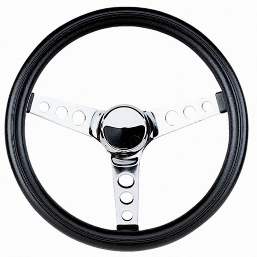 Grant Classic Series Steering Wheel; 12 1/2 in. Diameter; 3 1/2 in. Dish; Black Cushion Grip; Chrome 3-Spoke Design;