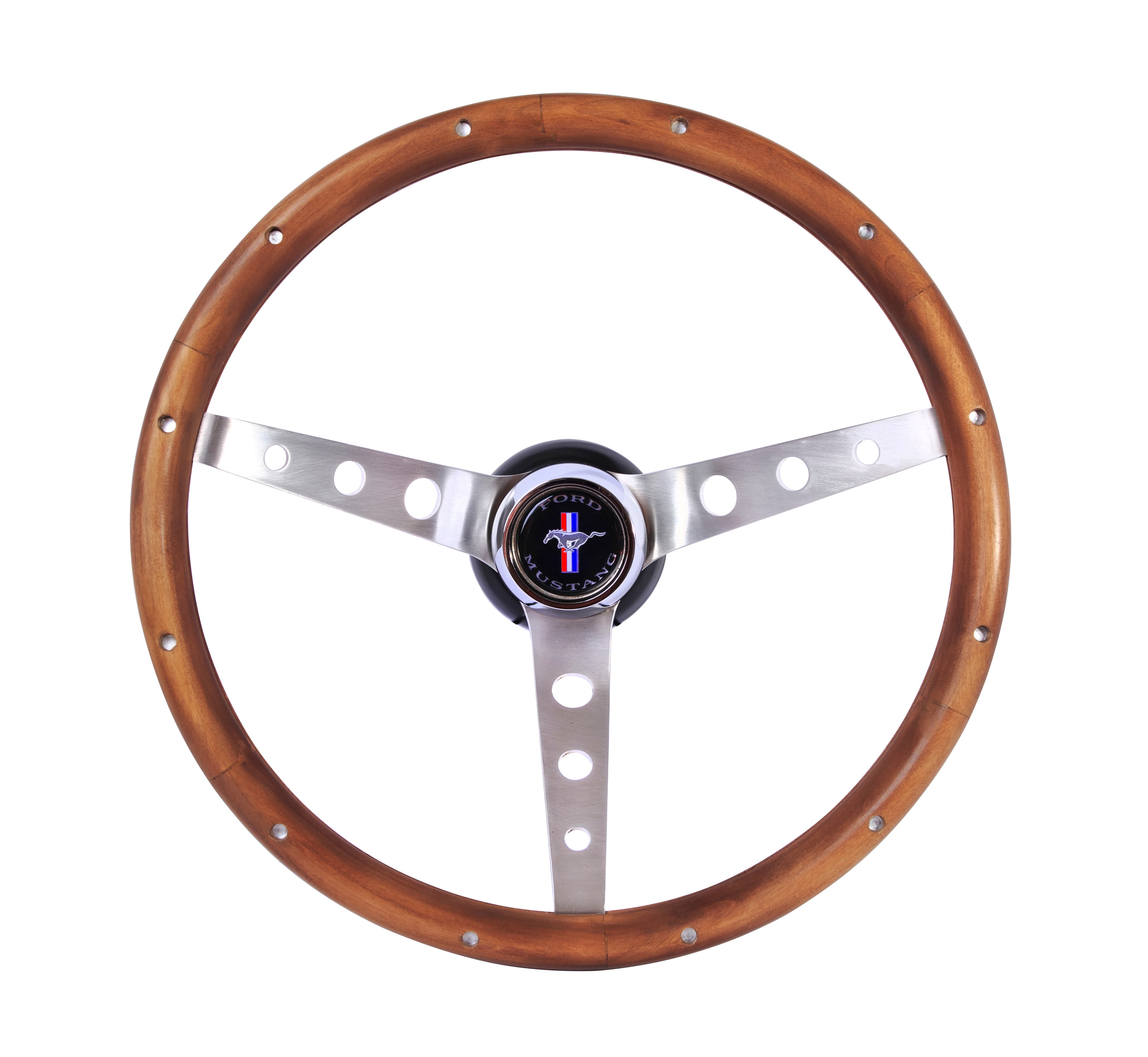 Grant Classic Series Nostalgia Steering Wheel; 15 in. Diameter; Genuine Walnut Finish; Brushed Stainless Steel 3-Spoke Design; For Use With Mustangs;