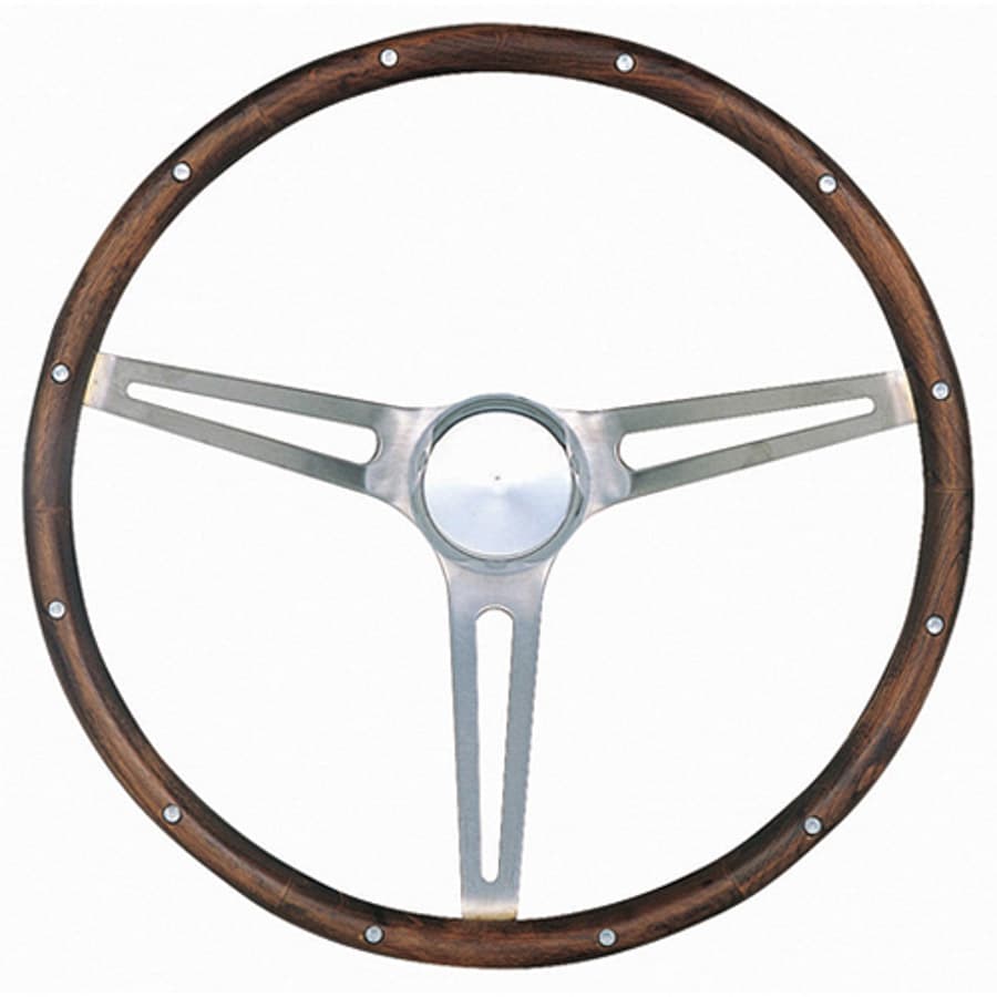 Grant Classic Series Nostalgia Steering Wheel; 15 in. Diameter; 4 1/8 in. Dish; Hardwood Grip; Brushed Stainless Steel 3-Spoke Design;