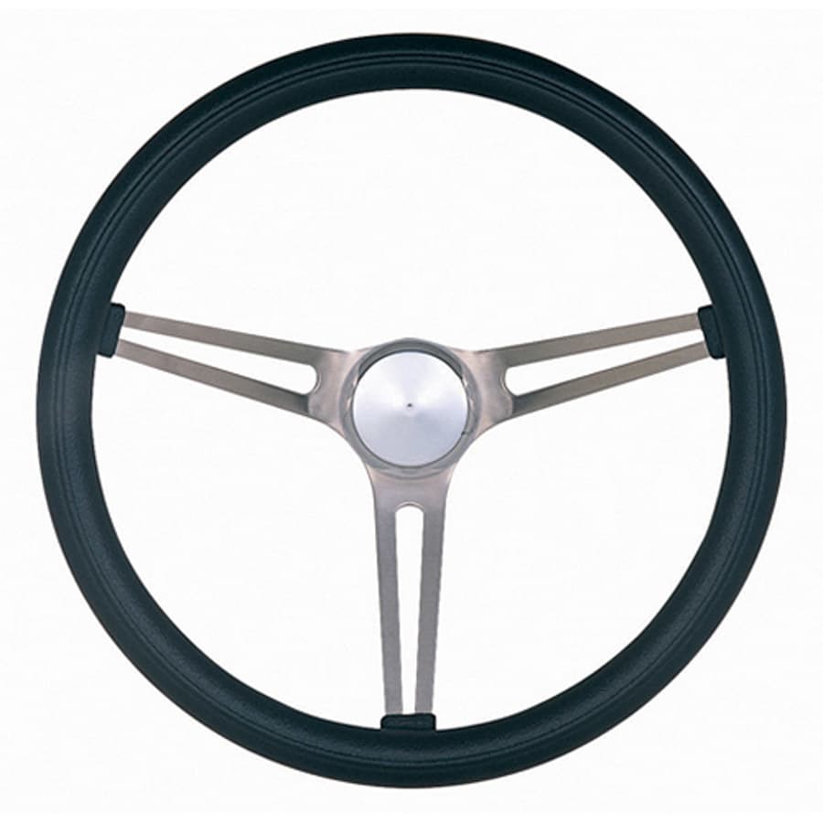 Grant Classic Series GM Steering Wheel; 15 in. Diameter; Black Foam Cushion Grip; Brushed Stainless Steel Slotted 3-Spoke Design;