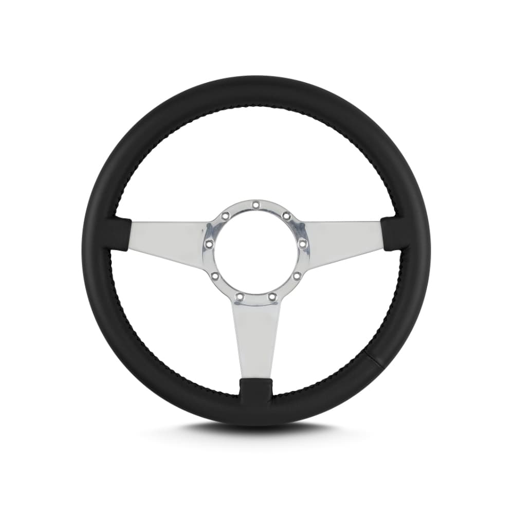 Lokar Lecarra Mark 4 Standard Steering Wheel; Black; Polished Spokes; 14 in. Standard Grip;