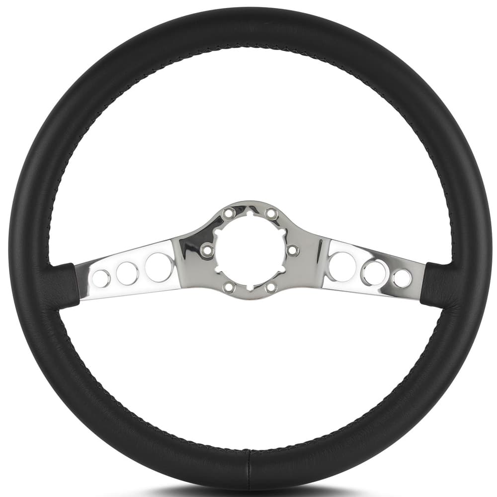 Lokar Lecarra SS Steering Wheel; Black; Polished Spokes; 14 in. Standard Grip;