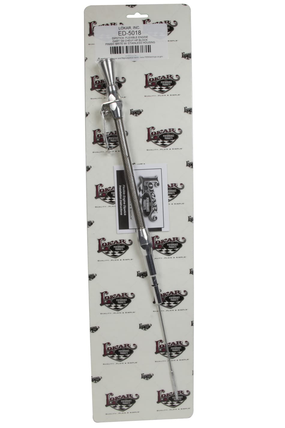 Lokar Flexible Engine Dipstick; Small Block Chevy Hi-Performance Dart Block; Billet Aluminum; Stainless Steel Housing;